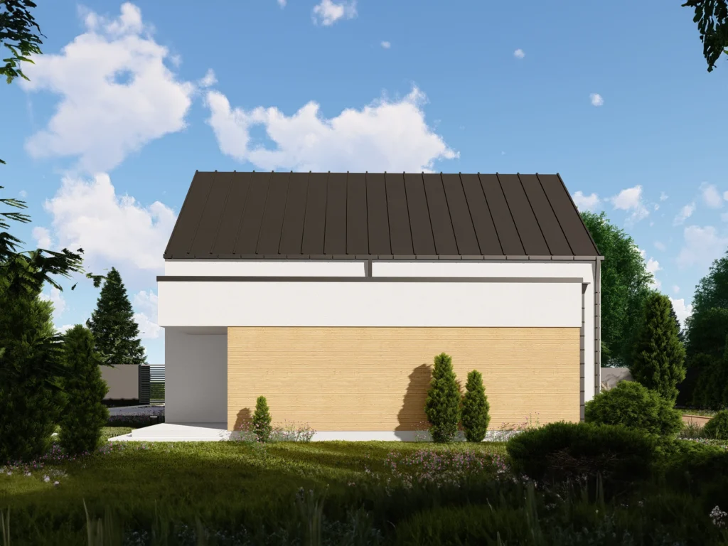 Dom prefabrykowany z poddaszem użytkowym Lacerta widok z boku