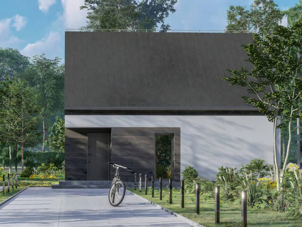 Dom prefabrykowany z poddaszem użytkowym Pluviale 2 widok z boku