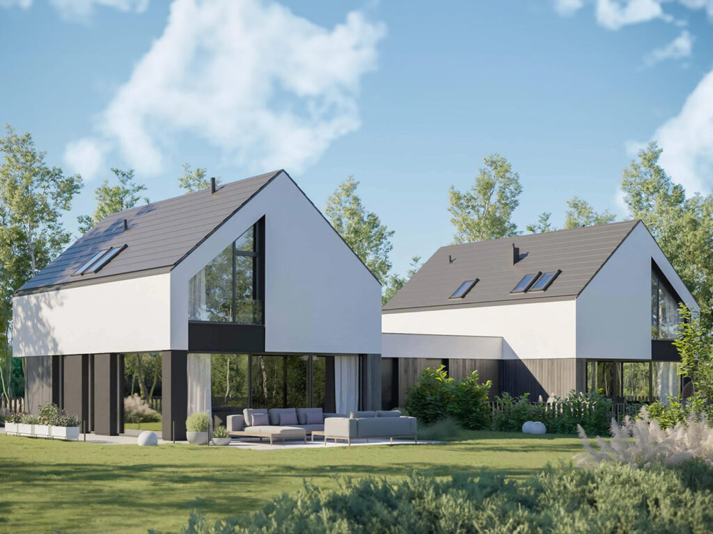 Domy prefabrykowane z poddaszem użytkowym HOMEKONCEPT 101 G1 B z ogrodem