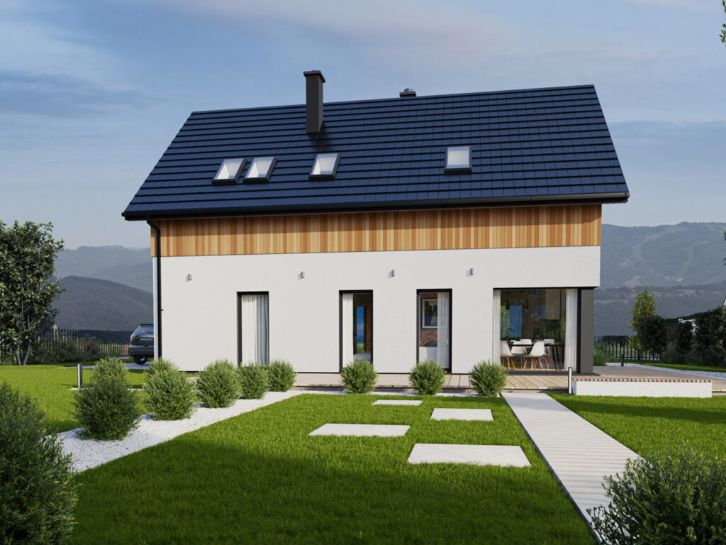 Dom szkieletowy z poddaszem użytkowym Tatrzański 04 widok z boku