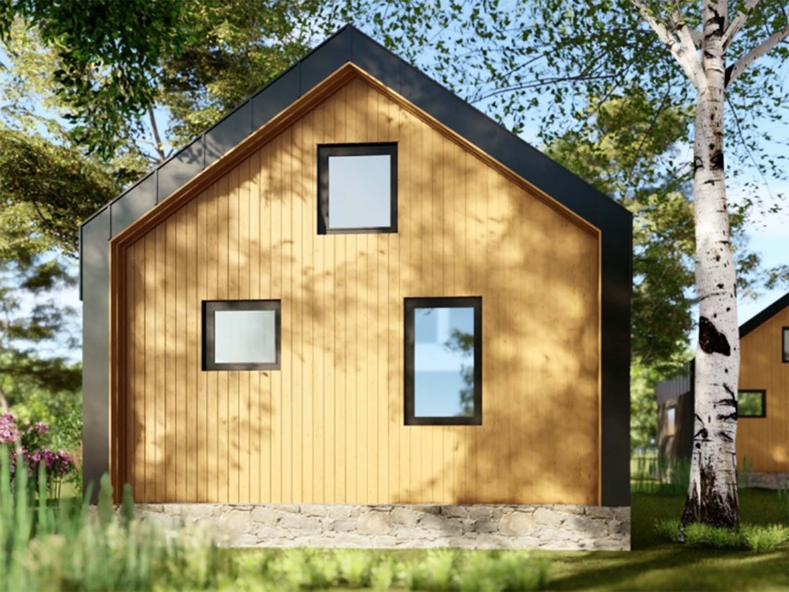 Dom prefabrykowany z poddaszem użytkowym Cozy Cottage 02 widok z boku