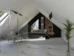 Sypialnia domu prefabrykowanego z poddaszem użytkowym Forest Retreat