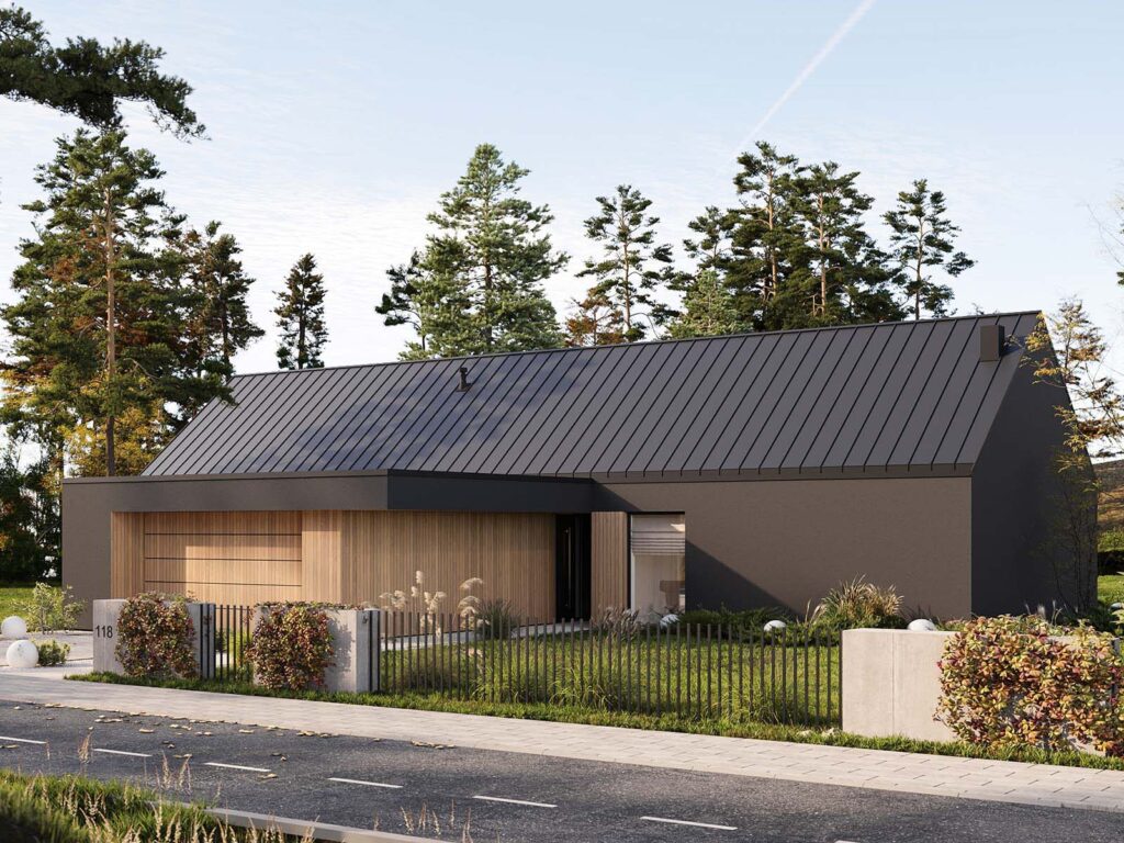 Dom prefabrykowany parterowy HOMEKONCEPT 118 G2 widok od frontu